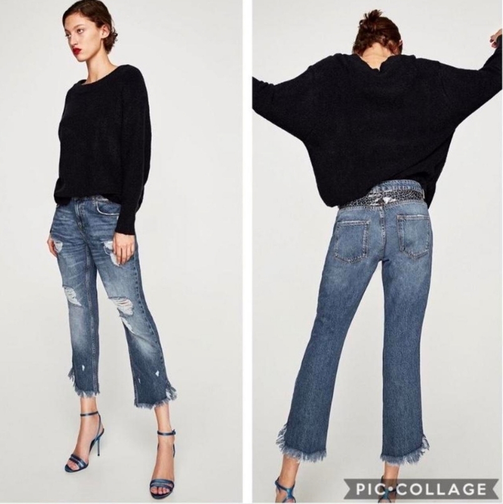 Zara Basic Z1975 Denim Jeans  with Plastic Leopard Detail size 00 Made in Turkey